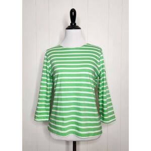 Saint James L'Atelier Green & White Striped 3/4 Sleeve Cotton Shirt Size 6